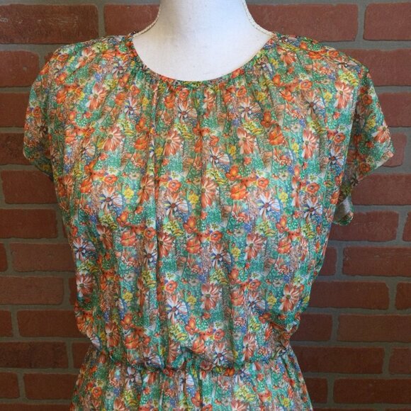 Vintage Kay Windsor women’s midi dress semi sheer floral print short sleeve cott - Picture 2 of 12
